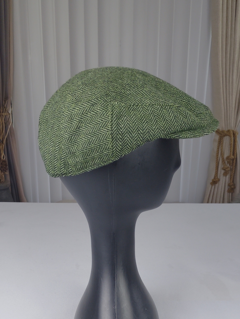 Classic Olive Green Herringbone Newsboy Mens Hat.